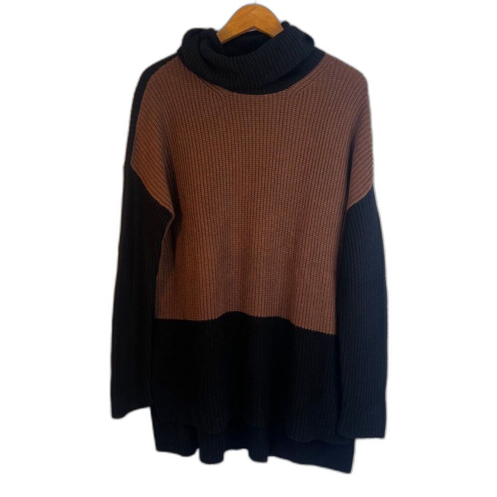 Ann Taylor Cowl Neck Color Block Oversized Tunic Sweater Two Tone Size Large‎